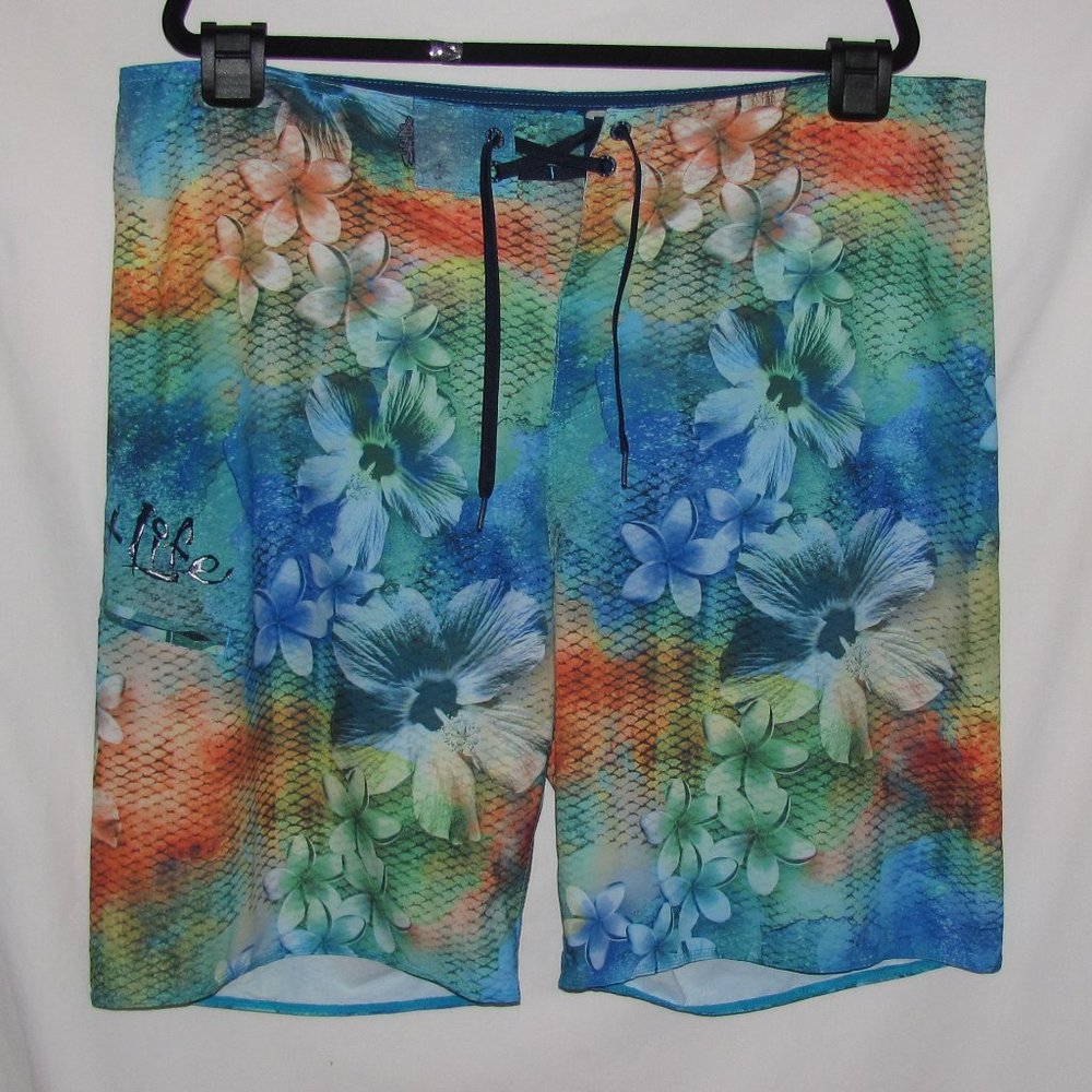 Mens Salt Life SLX-QD Vapor Stretch Blue Green Floral Print Board Shorts Size 43